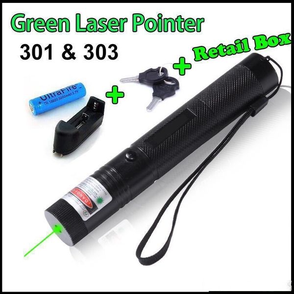 

532nm powerful 301/303 green/red laser pointers pen laser light focus 18650 battery white box ing