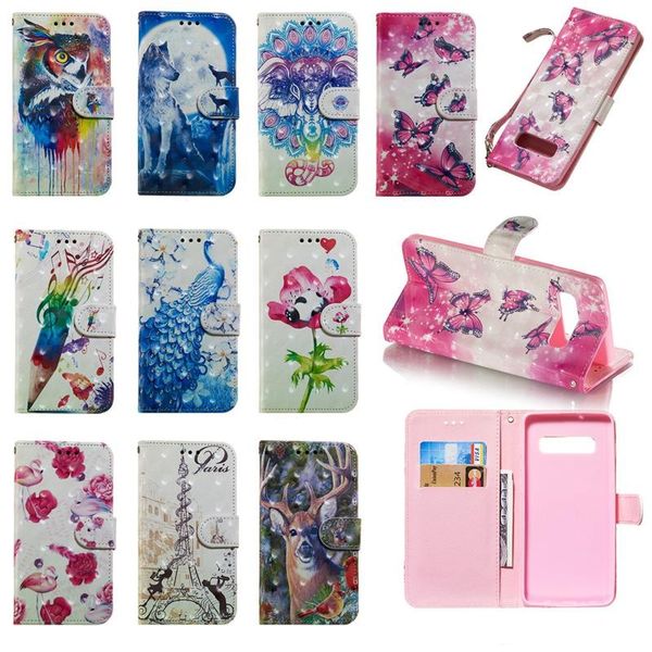 

3d paris peacock leather wallet case for galaxy s10 lite s9 note 9 8 (j6 j4 j7 j8)2018 card flip cover owl wolf magnetic butterfly flower