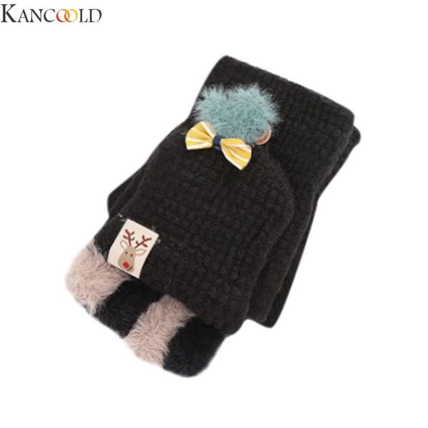 

five fingers gloves kancoold women half finger hand wrist warmer winter fingerless mitten female warm fashion, Blue;gray