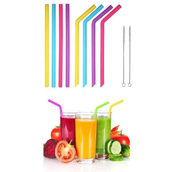 

8pcs/set colorful food grade silicone straws for cups food grade 25cm silicone straight bent straws for bar home drinking straws
