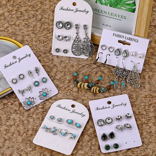 

stud vintage women's ethnic earrings silver color set bohemian flower shell fashion jewelry 2021 accessories, Golden;silver