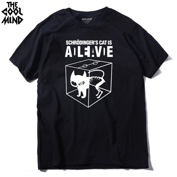 

coolmind ca0212a 100% cotton schrodinger's cat print short sleeve men t shirt casual the big bang theory mens tshirt summer tees