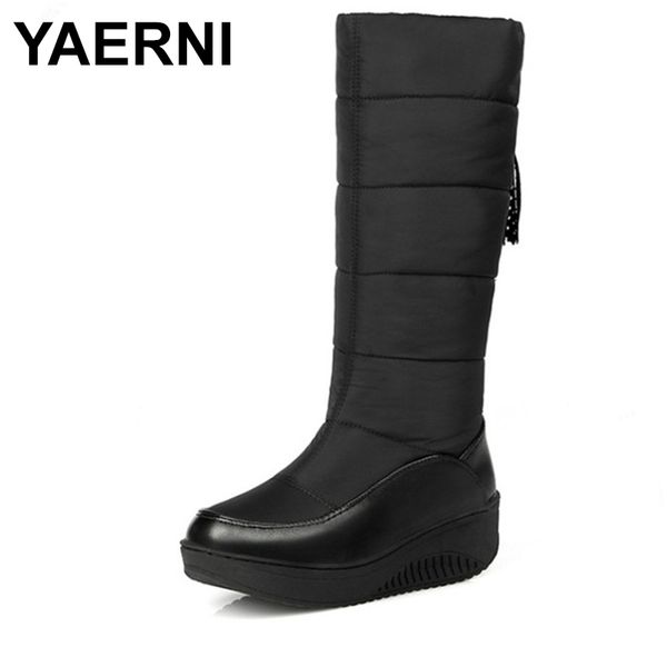 

boots yaerni winter warm snow fashion platform fur plush shoes flat heels knee high women down black red e668
