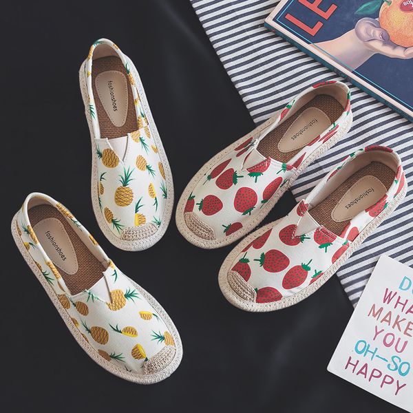 

2020 women flats canvas shoes woman casual loafers soft slip on flat colorful shoes female strawberry pineapple fisherman, Black