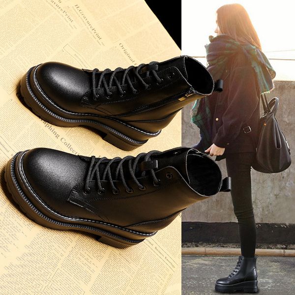 

boots inside, women's british style 2020 new autumn versatile small and handsome 8cm locomotive net red short boots, Black