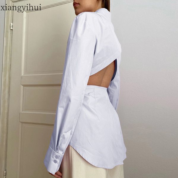

women's blouses & shirts long fashion backless shirt women white black feamle autumn winter casual sleeve ladies clothes