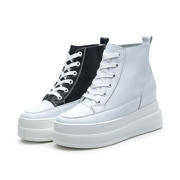 

swyivy genuine leather ankle boots woen white sneakers platform 2020 new autumn female casual shoes chunky boots short tub, Black