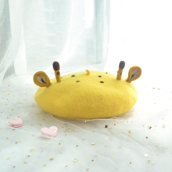 

berets original childlike cute japanese cartoon soft sister giraffe beret handmade wool felt hat painter pro-children, Blue;gray