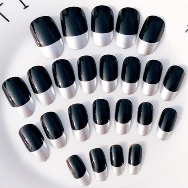 

24 pcs/set false nails tip round long bling nail art artificial tips accessories with 2g glue kg66, Red;gold