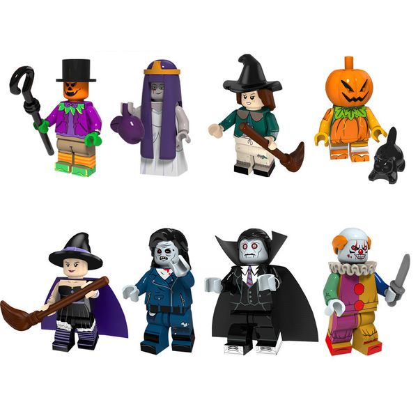 

new arrival mini action figure clown joker vampire pumpkin witch zombie scarecrow building blocks halloween gift toy for kid children