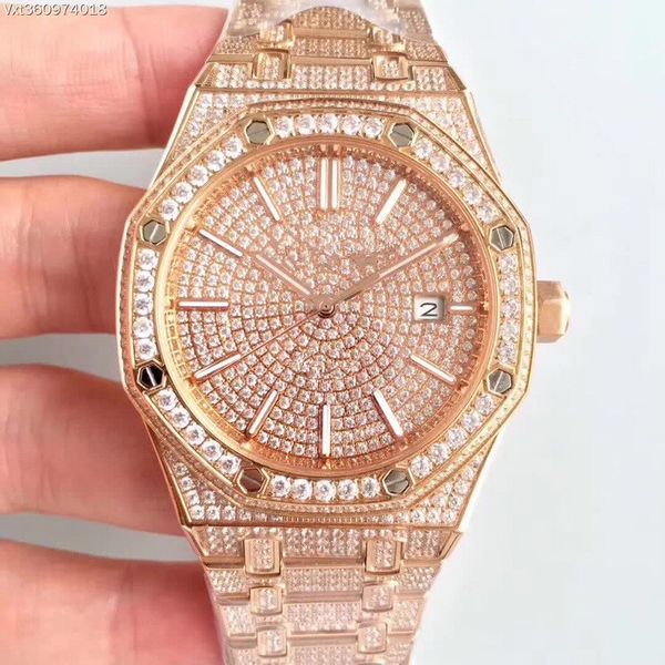 

jf mens diamond watch 15400 montre cal.3120 ultra-thin automatic watch men watches machine movement 41mm montre de luxe box, Slivery;brown