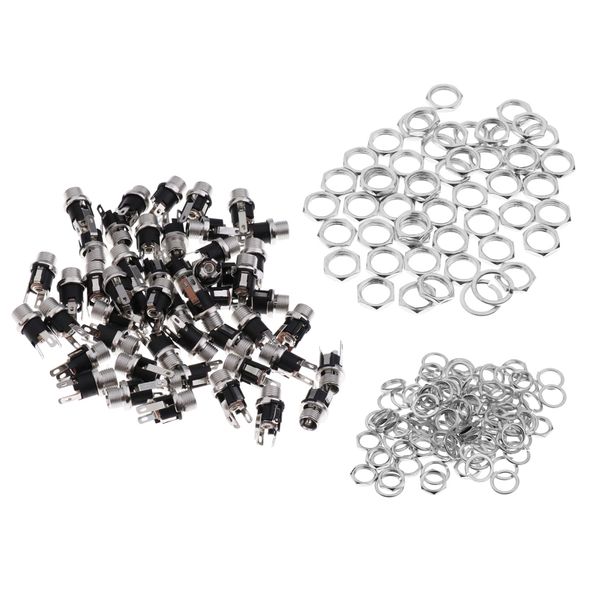 

50 pack of 5.5x2.5mm female dc power jack panel mount screw nut kit dc sockets