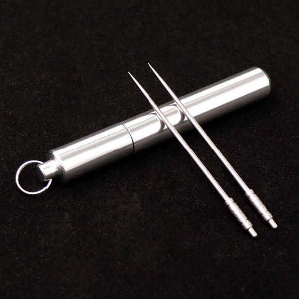 

silver portable titanium alloy toothpicks storage case holder accessories + reusable [non-toxic] toothpick food fruit picks necklace