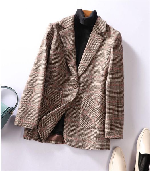

blends coats casual long sleeve luxury coats classical plaid womens designer coats fashion blazer styles wool, Black
