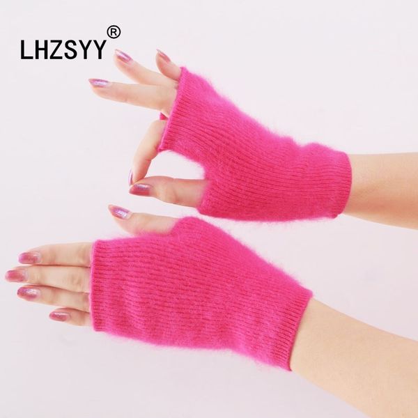 

lhzsyy new mink cashmere winter short keep warm thicken fashion gloves solid color there finger holes women gloves soft warm, Blue;gray