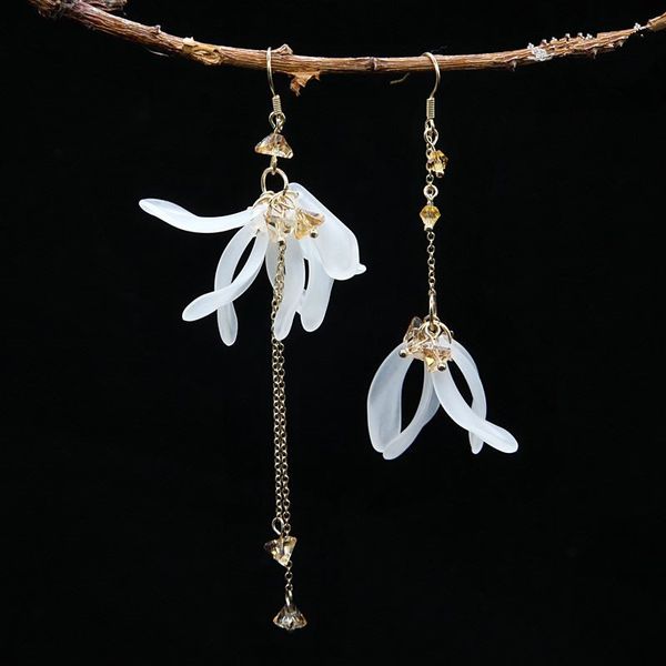 

fashion trendy acrylic ethnic plant dangle earrings vintage long acrylic flower tassel earrings for women jewelry, Silver