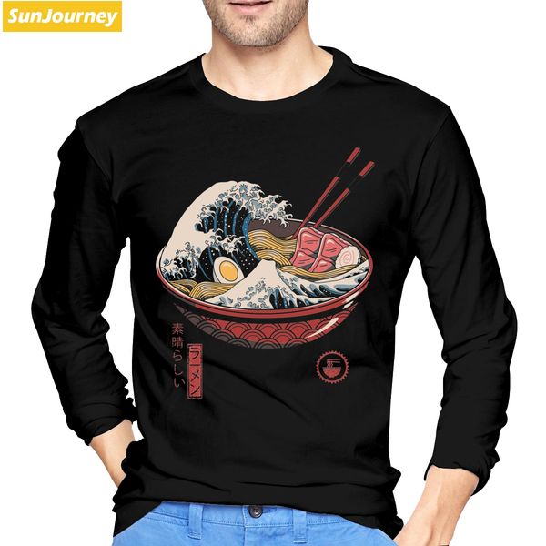 

большой ramen волна япония vintage футболка хлопок crewneck с длинным рукавом футболка мужчины