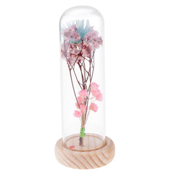 

dried flower in glass dome display cloche on wooden base for home decor holiday party wedding anniversary