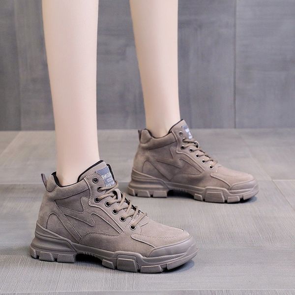 

women vintage faux suede combat boots autumn winter 2020 flat heels lace up casual shoes woman waterproof ankle botas, Black