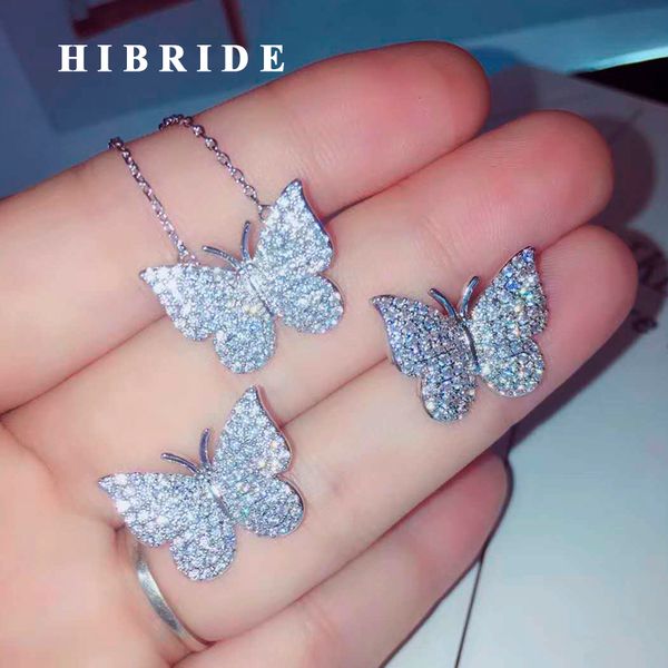 

hibride sparkling cubic zircon butterfly shape necklace set small link chain earring necklace sets wedding jewelry n-673, Silver