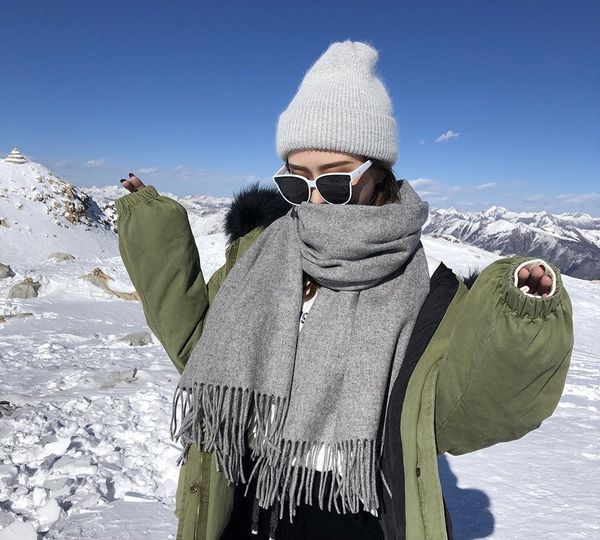 

solid color ladies cashmere scarf winter wild thick warm long section couple bib high-end wool shawl, Blue;gray