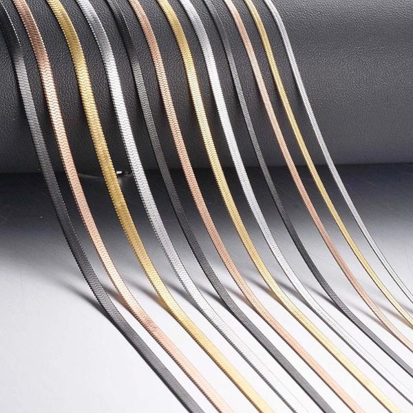 

1 piece width 2mm/2.5mm/3mm stainless steel flat snake chain men women necklace jewelry not allergic, Golden;silver