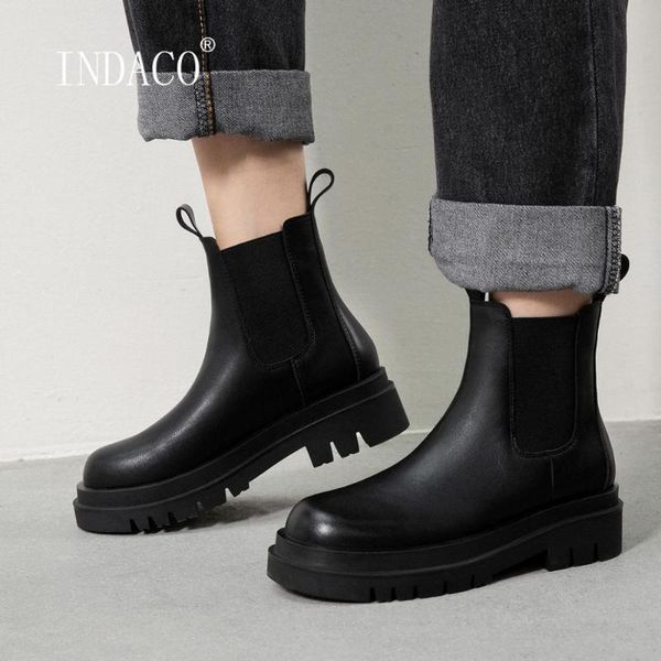 

women boots winter platform leather boots slip on fashion black short female shoes autumn