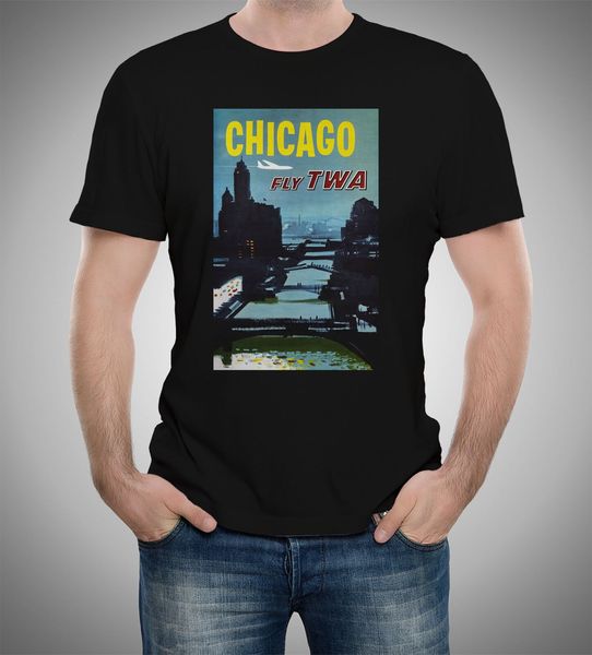 

chicago - fly twa 1955 ca int airlines posters t-shirt s to 5xl