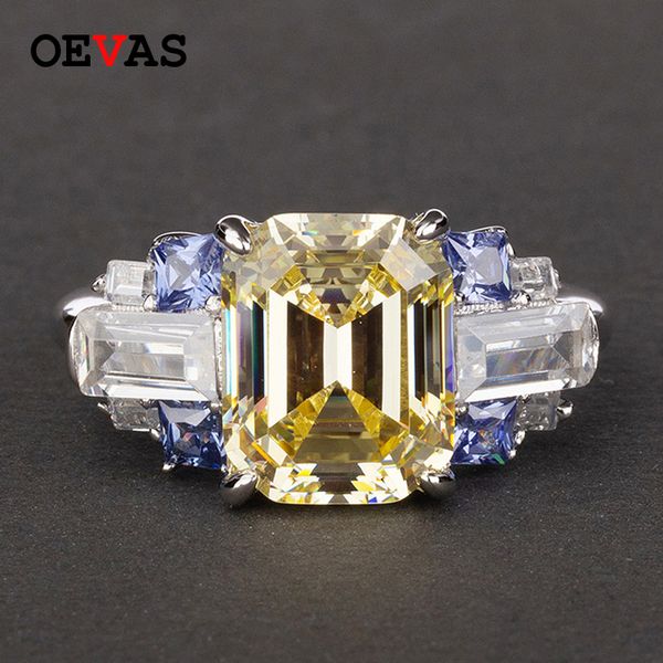 

cluster rings oevas 100% 925 sterling silver 8*10mm z sapphire ruby created moissanite jewelry, Golden;silver
