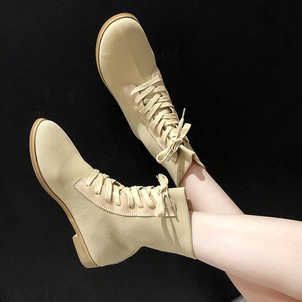 

boots 2021 autumn women fashion simple solid color knitted elastic fabric comfortable breathable casual, Black