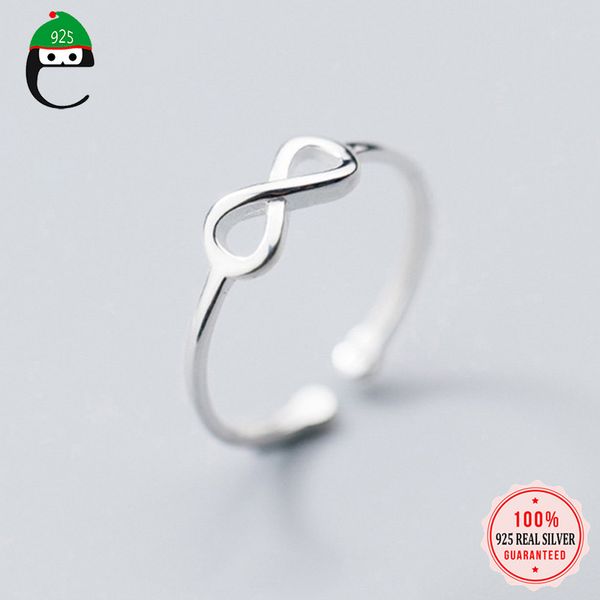 

elfoplatasi 100% 925 real sterling silver fashion infinity 8 cocktail opening ring sizable 5 6 7 girls kids xmas gift xy654, Golden;silver