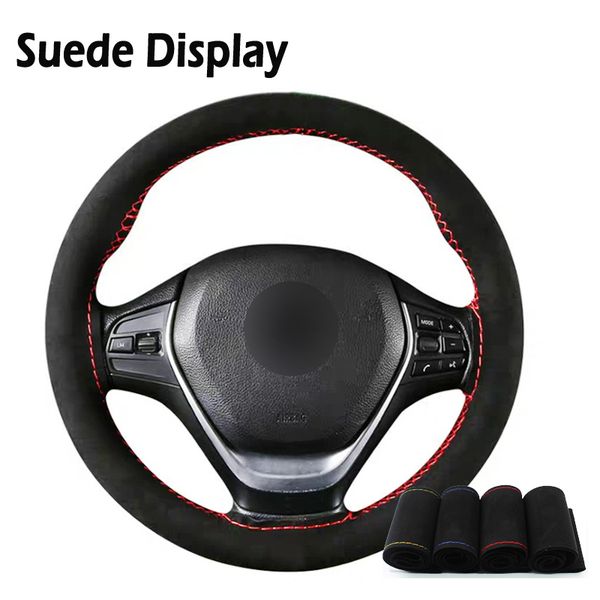 

diy genuine leather suede leather artificial braid on steering wheel car steering wheel cover with needles