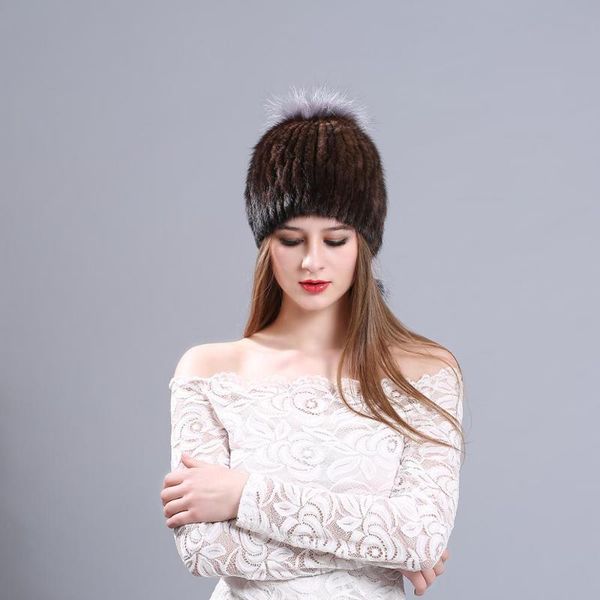 

autumn and winter fur hat mink hair hair authorized strength mink hat women's knitted hahat wholesale manufacturers quality, Blue;gray