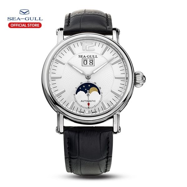 

2020 new arrivals seagull men's watch fashion business multi-functional automatic mechanical watch leather bracelet watch m308s 0924, Slivery;brown