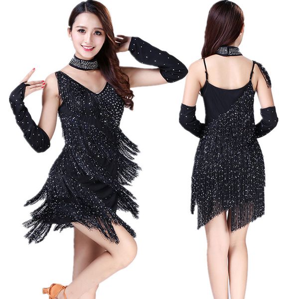 

new arrival latin dance dress suspenders tassel stage performance costumes latin dance practice / competition sequins clothing, Black;red
