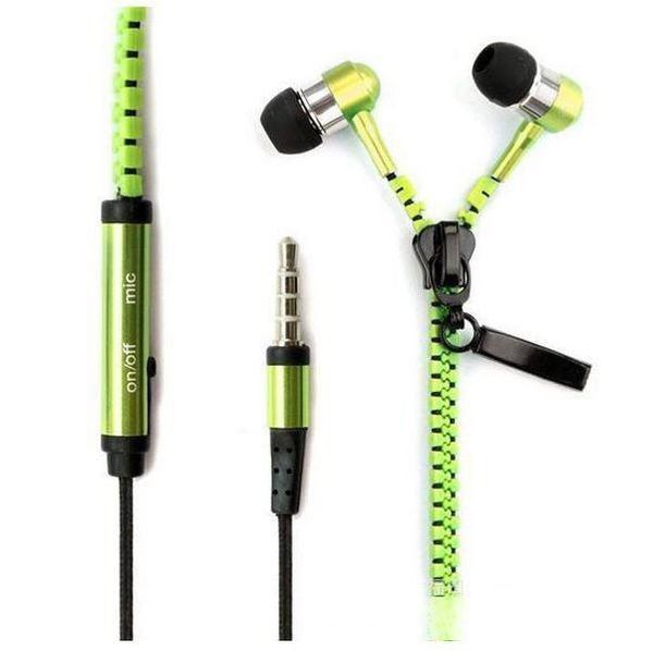 

metal zipper headphone in ear 3.5mm round head in-ear zip earphone control talk metal earphones for cell phone iphone