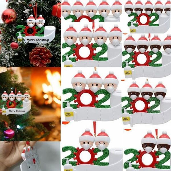 

2020 xmas christmas hanging ornaments family survivor quarantine tree decor pvc black white 2 3 4 5 family personalized pendant fy4276
