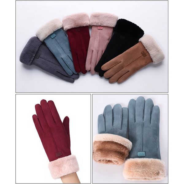 

new winter female warm cashmere mittens double thick plush wrist women touch screen driving gloves, Blue;gray