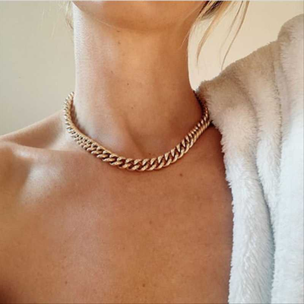 

simple cuba thick choker necklace for women vintage punk sbake chunky chain necklace statement jewelry gift, Golden;silver