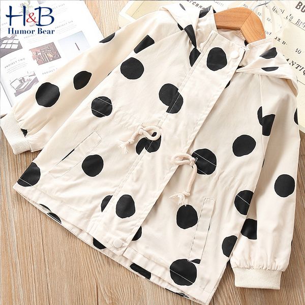 

jackets humor bear korean children's clothing girls spring &autumn windbreaker jacket baby children mid-length hooded polka dot coat, Blue;gray