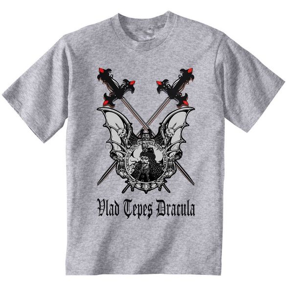 

vlad tepes dracula bat and swords - new cotton grey tshirt summer style tee shirt