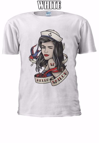 

2019 fashion round neck clothes hello sailor pin up girl vest t shirts great discount cotton men tee shirts