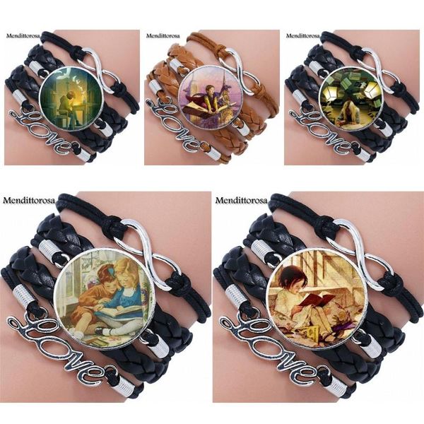 

ej глазурь fairytales библиотека моды стекла кабошон заявление многослойный черный / коричневый кожаный браслет для женщин мужчины, Golden;silver