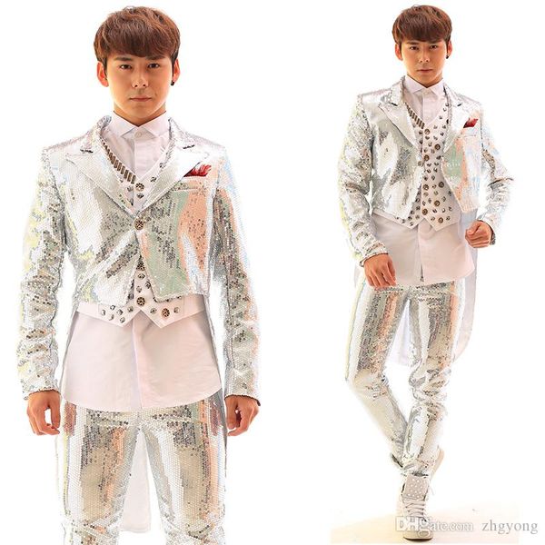 

Sequined tuxedo jacket male jacket outerwear dancer singer dress performance show nightclub slim star suit
