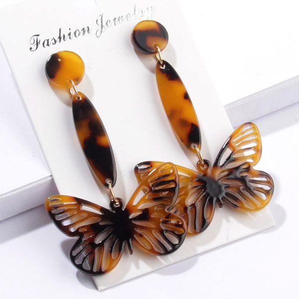 

2020 fashion butterfly leopard acrylic earrings women resin insect trendy animal long drop dangle earring vintage simple brincos, Silver
