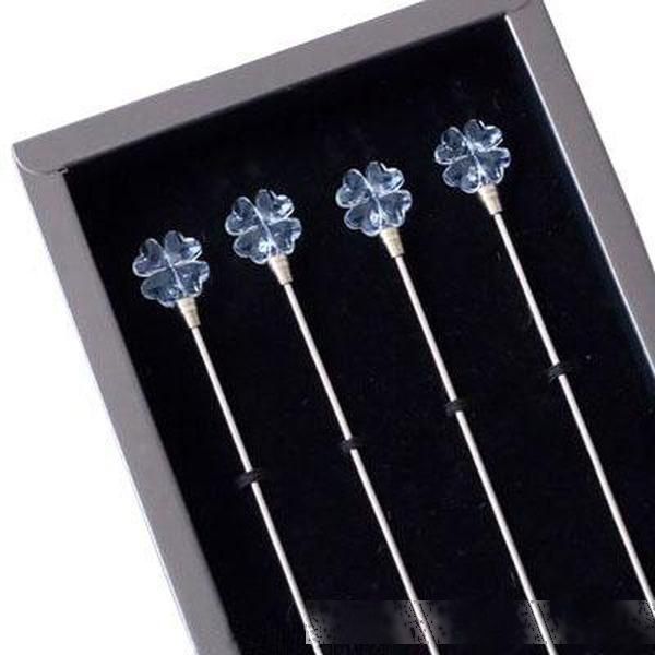 

creative four leaf clover handle swizzle sticks 4 pieces gifts set stainless steel drink stir for bar cocktail beverage four colors