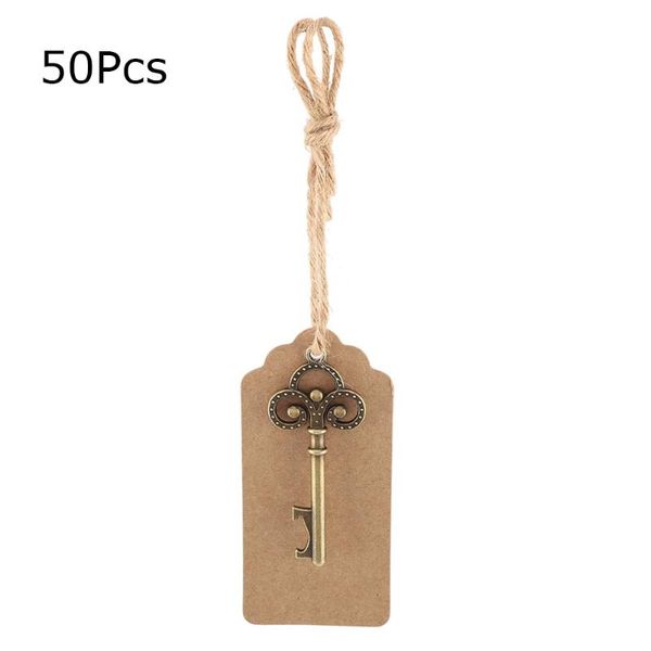

party favor key-shaped bottle opener with tag card twine wedding pendant key gift