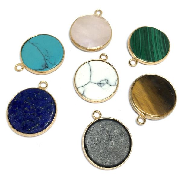 

natural stone round agates pendant lapis lazuli charms pendants for diy necklace earring making exquisite jewelry size 20x25mm, Bronze;silver