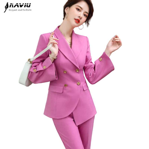 

women's two piece pants professional temperament casual fashion women suits autumn slim long sleeve blazer and office ladies work wear, White