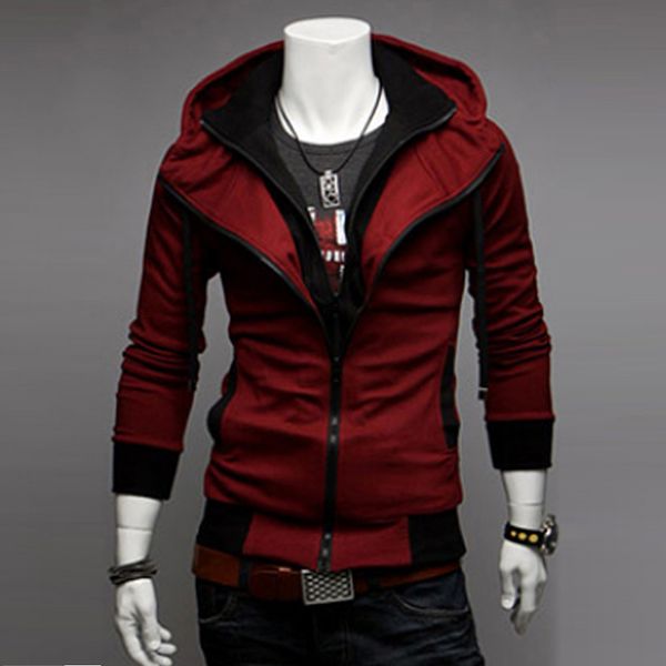 

men's jackets casual mens hooded jacket fashion color matching wild loose zipper patchwork for men, Black;brown